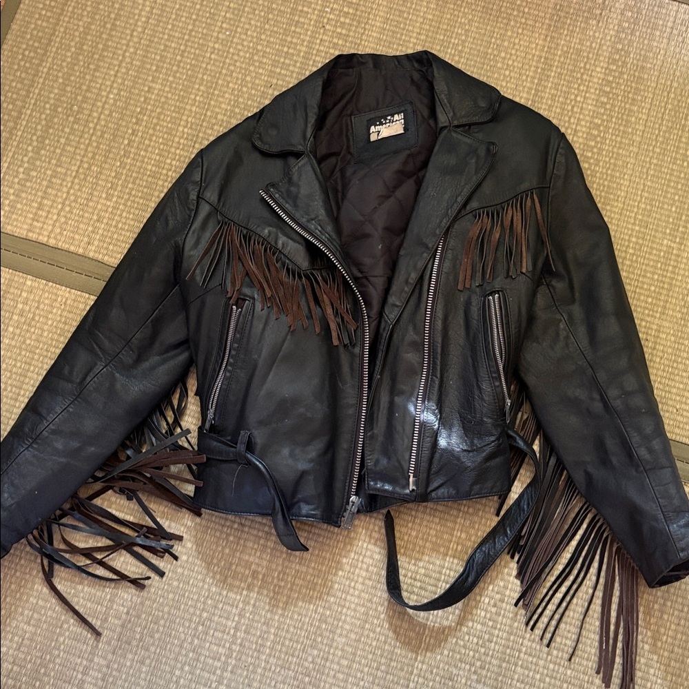 All American Rider Black Leather Fringe Jacket M - Picture 6 of 14